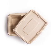 Zume Sugarcane Baggase / Virgin Plant Fiber Meal Box with Lid - Pack of 25, Natural